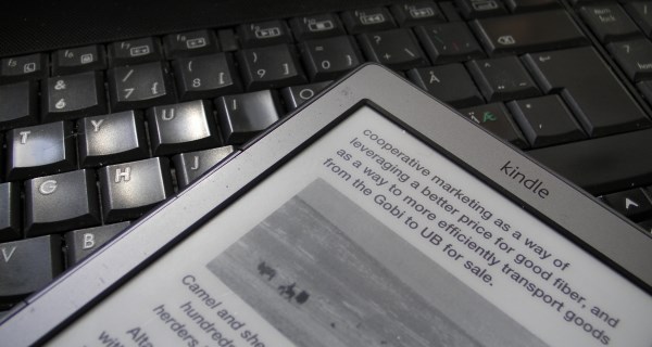 Amazon Kindle ereader on PC keyboard