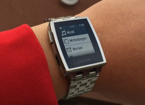 pebble watch on wrist