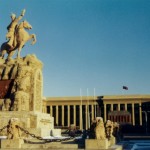 The statue of Genghis Khan on front of The Great Hural, Legislative building, UB