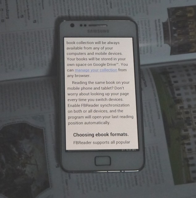 samsung s2: fbreader ebook reading app