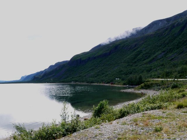nordkapp on the road along shores of Porsangerfjord