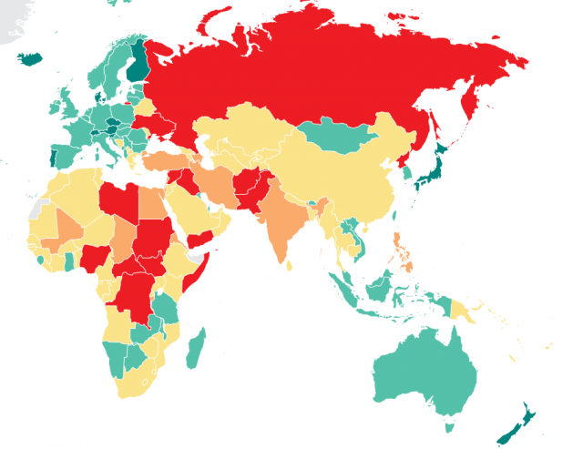 peace index map by Institute for Economics and Peace