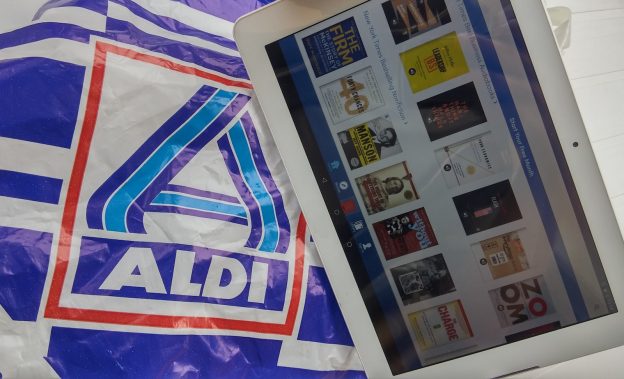 aldi logo on bag, tablet