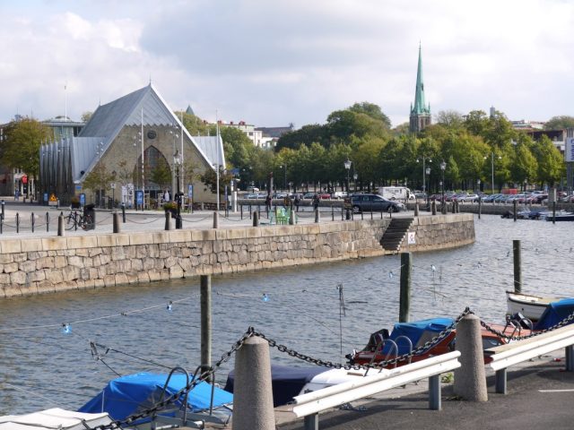 feskekyrka in Gothenburg. the old town is surrounded by canals.