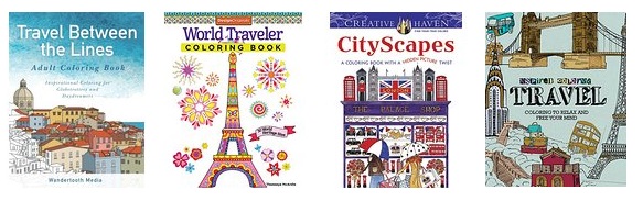 travel coloring books, cover images