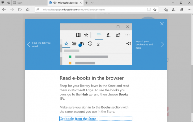 Microsoft ebook store in the Edge web browser