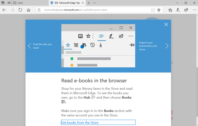 Microsoft ebook store in the Edge web browser