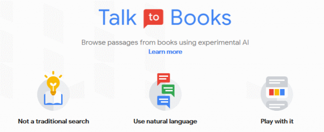 Google AI service: Talk to Books, home screen