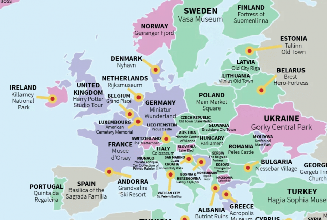 Vouchercloud map of Europe: best sights