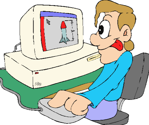 cartoon character working with computer