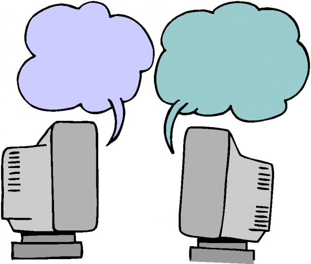 two computer monitors chatting