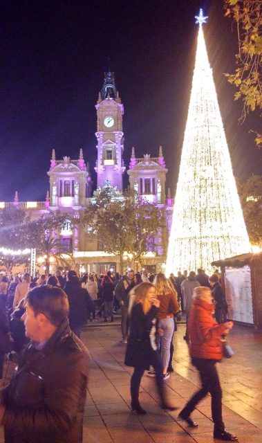 Valencia town hall with christmas lights