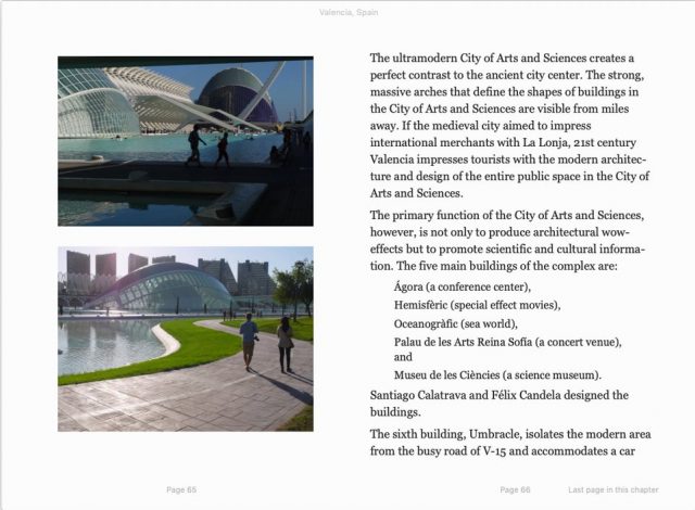 the city of arts and sciences, sample page from book Valencia, Spain