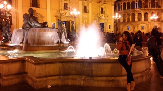 Plaza de la Virgen in Valencia during Fallas fiesta