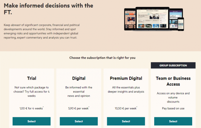 Financial Times, subscription options