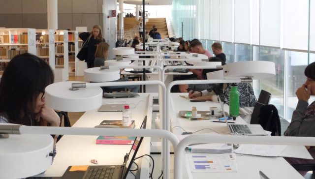 students studying in library