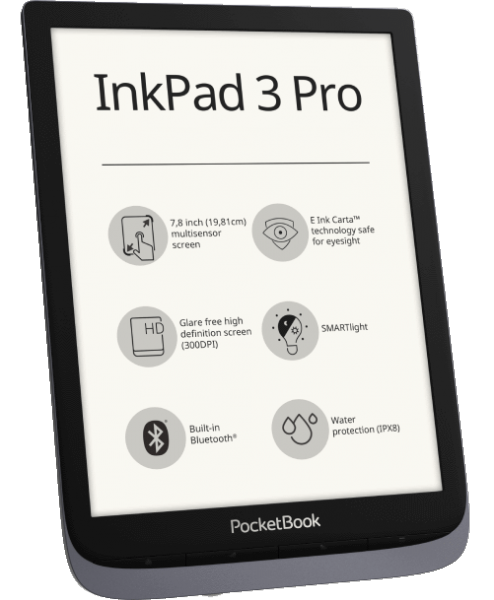 Waterproof 7.8 inch e-reader Pocketbook Inkpad 3 Pro for ebooks and audiobooks