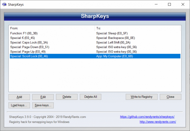 sharpkeys keyboard key mapping tool