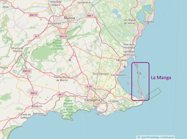 map of murcia with la manga labeled