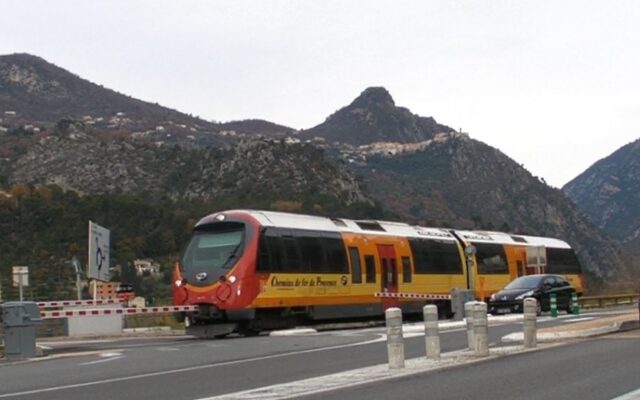 train on railway in nice, var valley, cote d'azur (Riviera France)