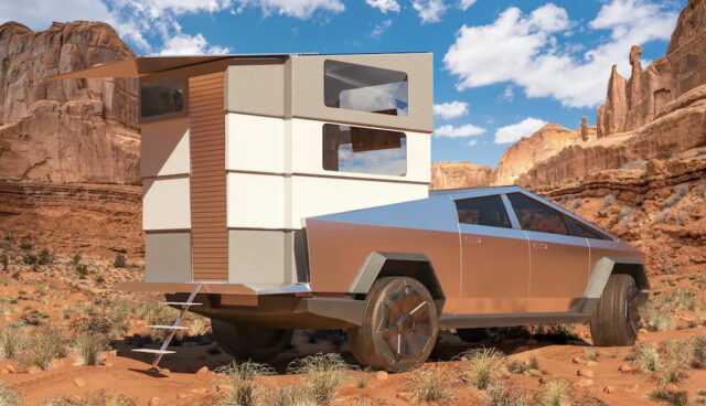 tesla cybertruck with cyberlandr camper