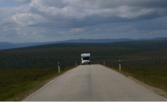 motorhome ascending on a mountain (fjell) in Lapland