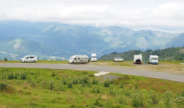 hautacam car park with campervans and motorhomes in france