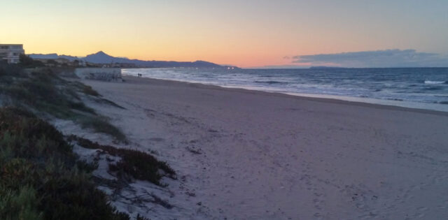 sunset at Denia beach, north of town