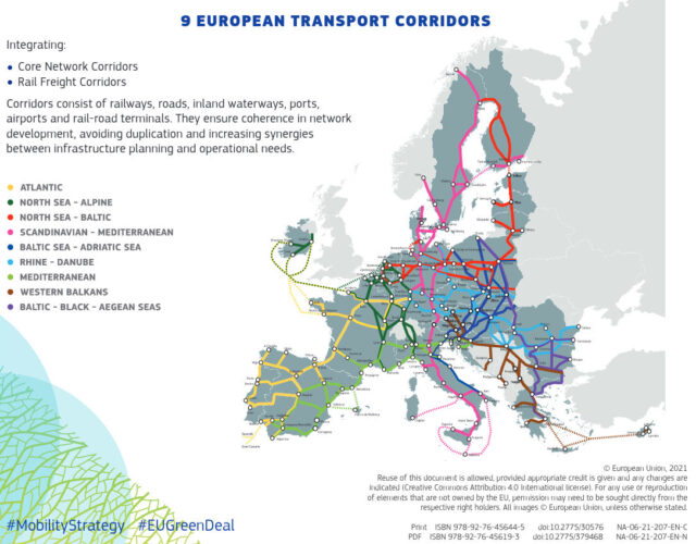EU TEN-T route network travel corridors