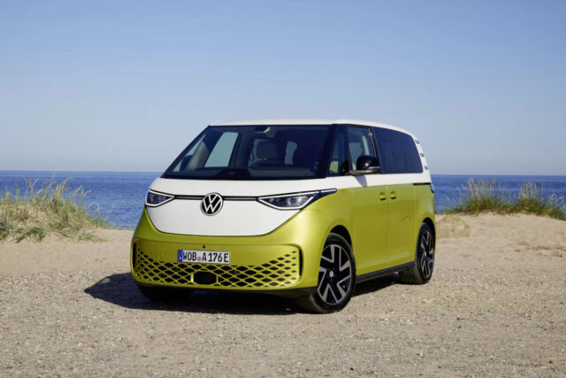 volkswagen id buzz electric van by the sea