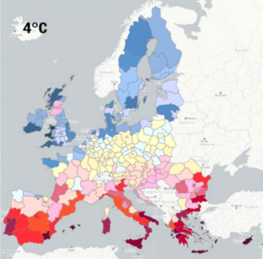 impact of climate change in europe. graph:  Regional impact of
climate change on European tourism demand.