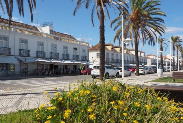 street and houses by the port of vila real de santo antonio in portugal. Image by arihak.