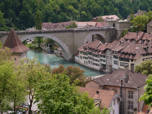 bern in switzerland. bridge across the river leads to the center.