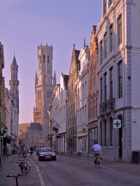 bruges - a street where cars are allowed, although bicycles are more common