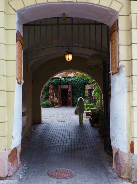 a restaurant in inner yard, guarded by a troll