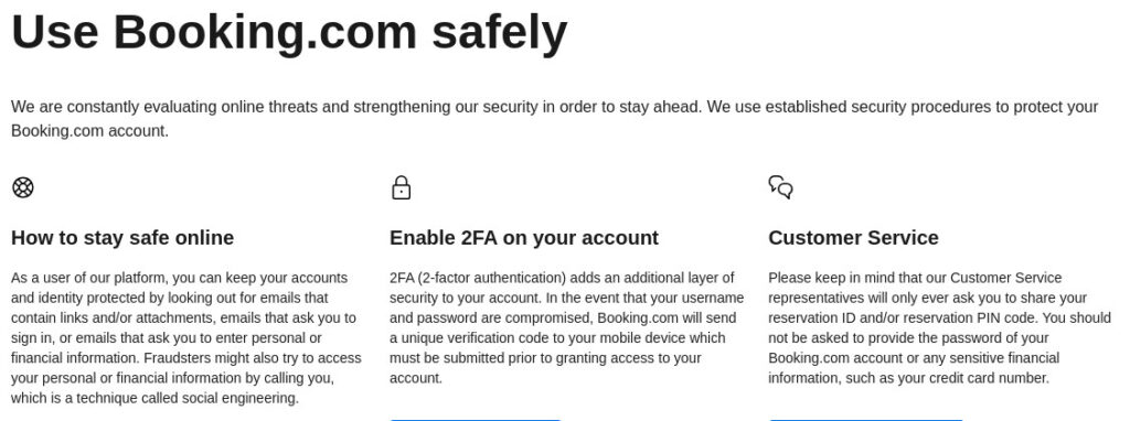 booking.com travel safely web page screen shot