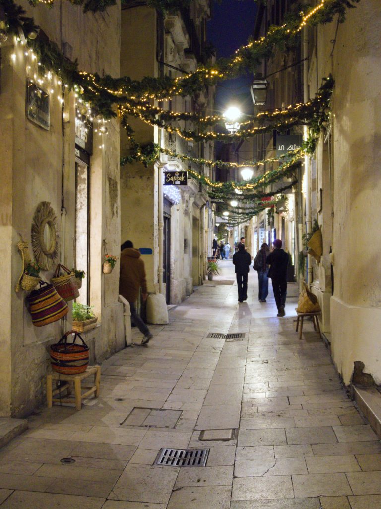 pedestrian street in the evening in montpellier