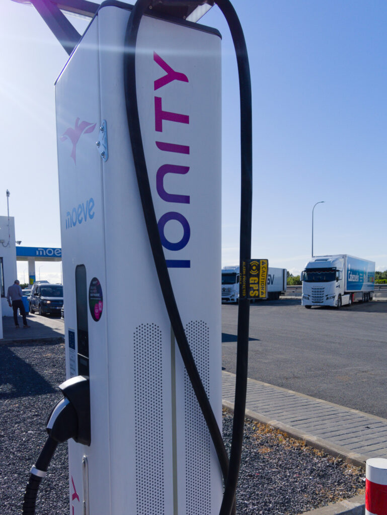 ionity ev charger with a GPS tracker inside the cable