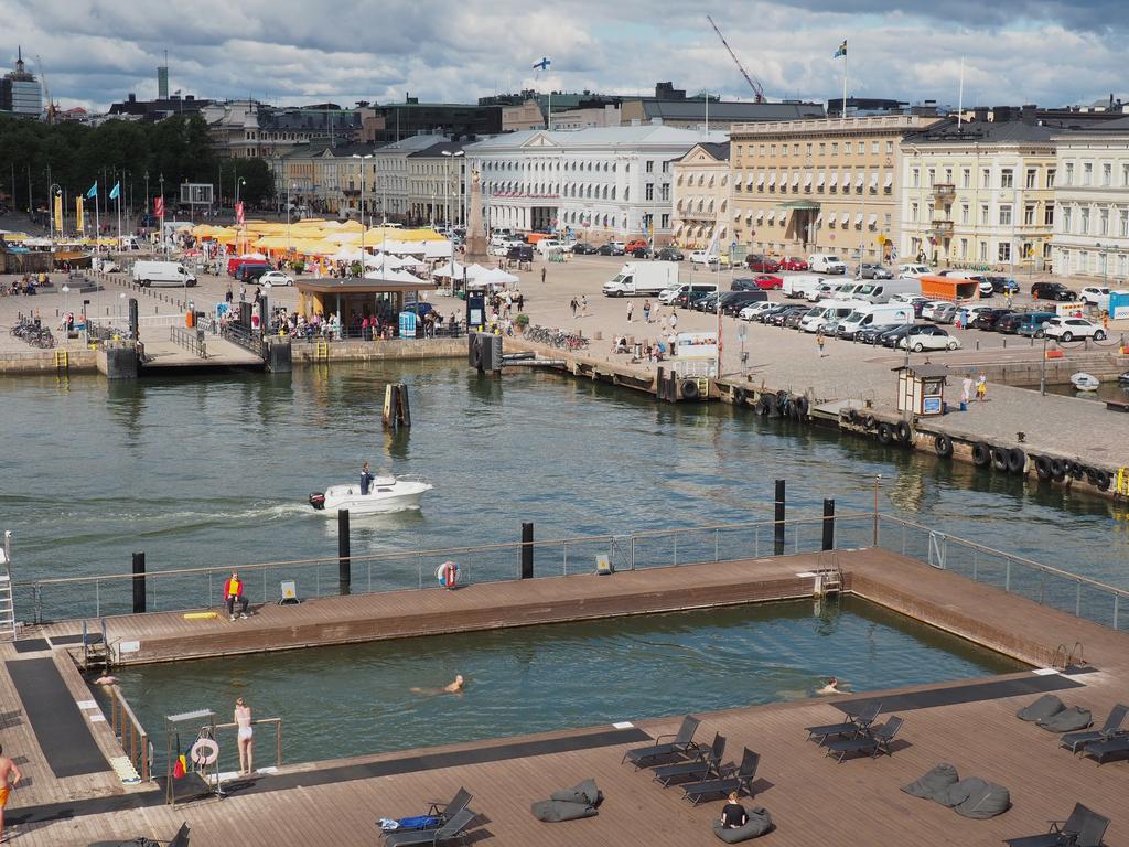 Helsinki, FInland; marketplace and swimming pool by the sea
