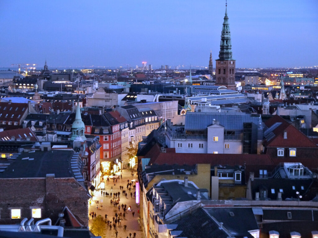 copenhagen city center, denmark during blue hour